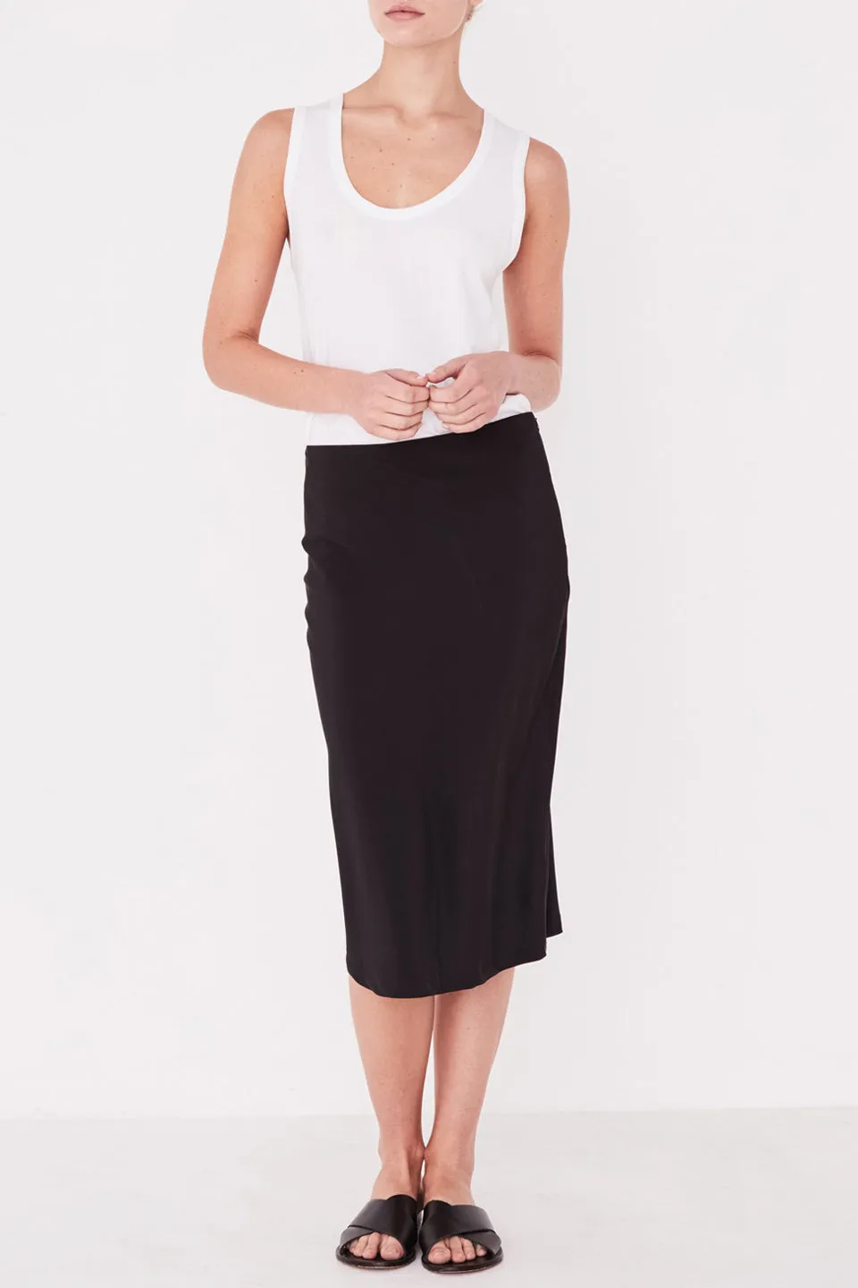 Malene Black Silk Midi Skirt