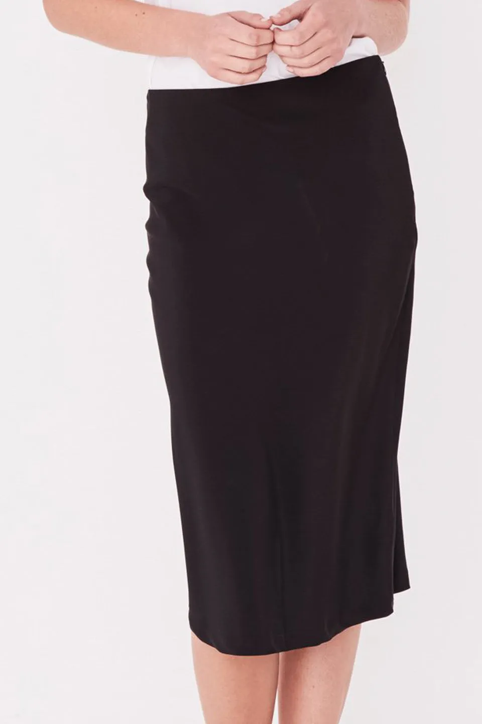 Malene Black Silk Midi Skirt