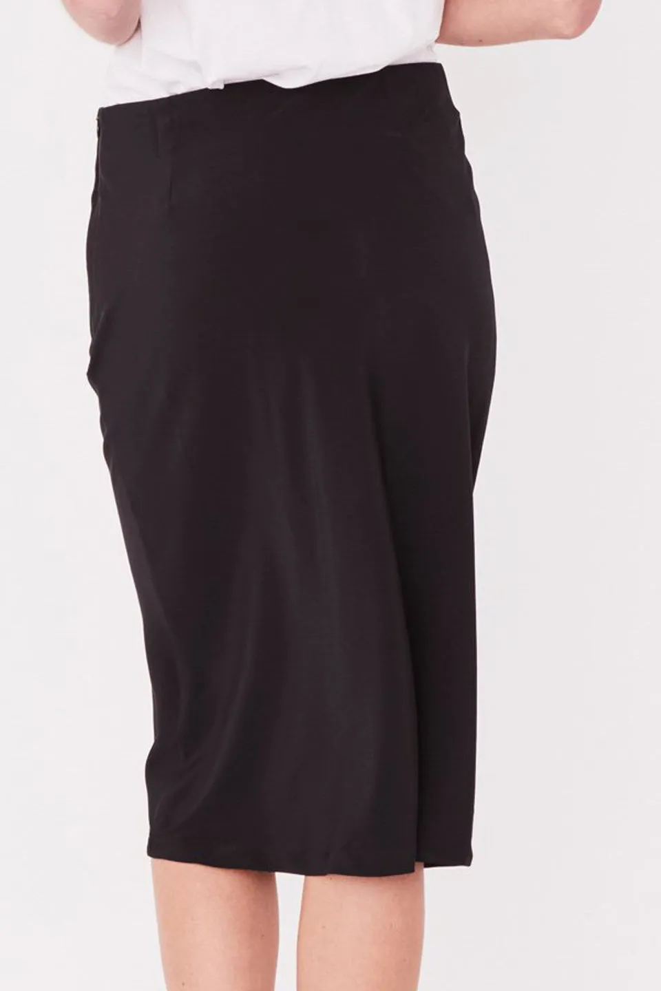 Malene Black Silk Midi Skirt