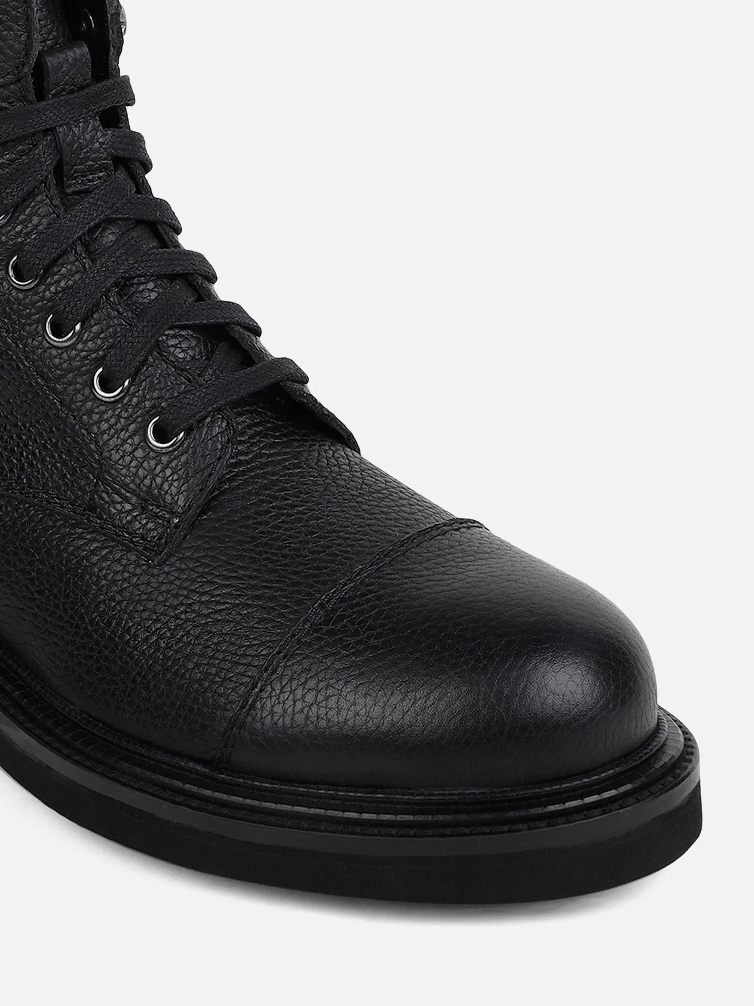 Ezok Black Lace-ups Leather Boot For Men