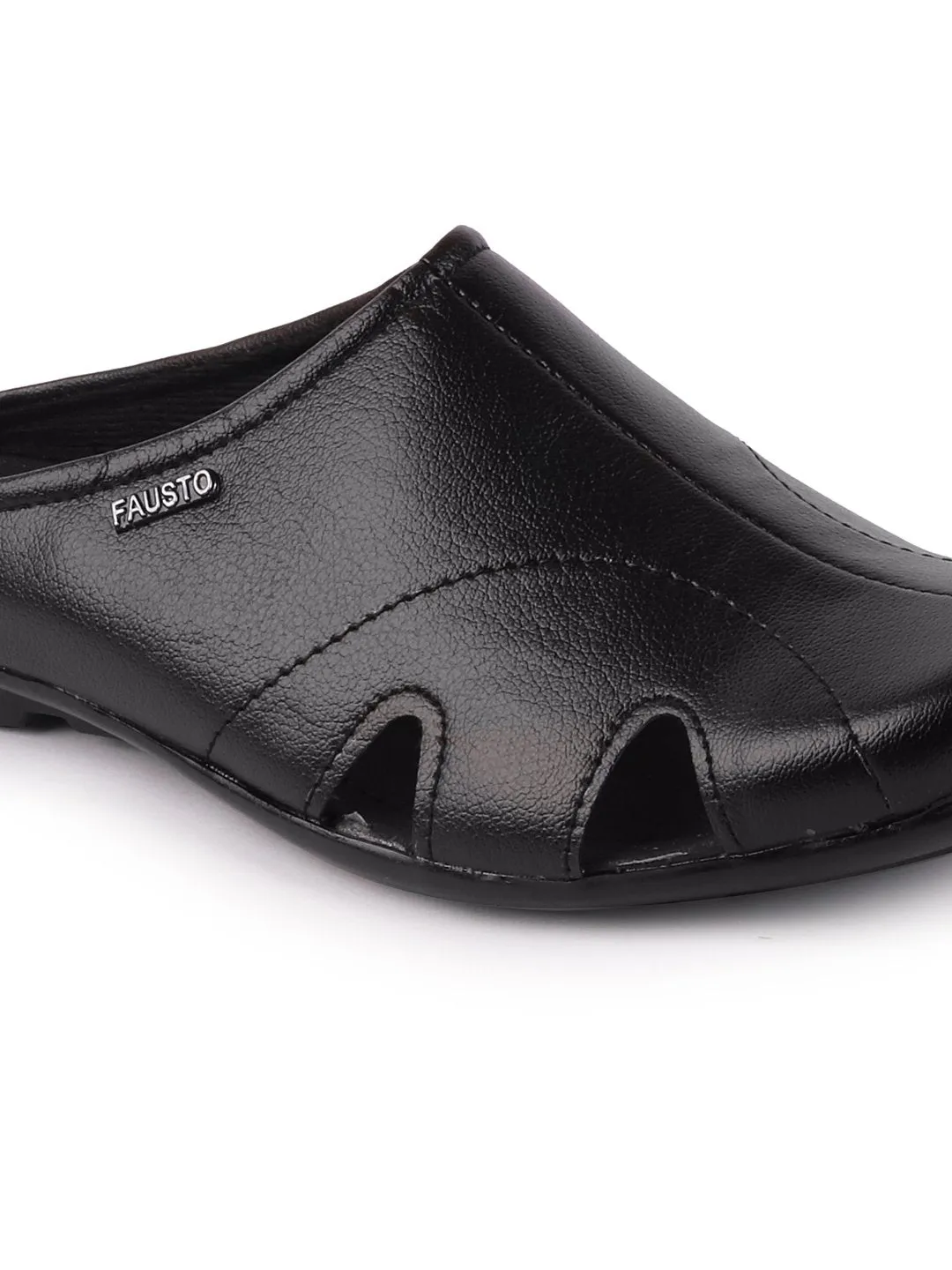 Men Black Casual Slip-On Back Open Slippers