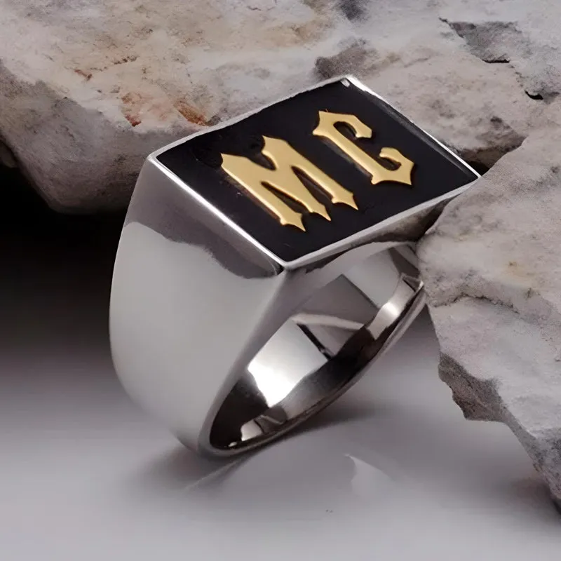 Men Stainless Steel MC Biker Ring Silver Gold