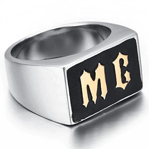 Men Stainless Steel MC Biker Ring Silver Gold