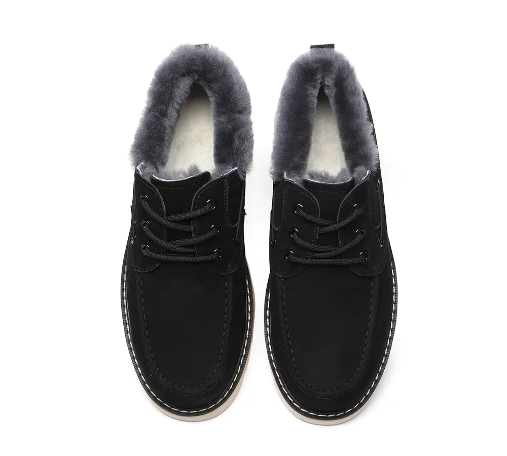 EVERAU Lace Up Sheepskin Casual Men Shoes Trekker