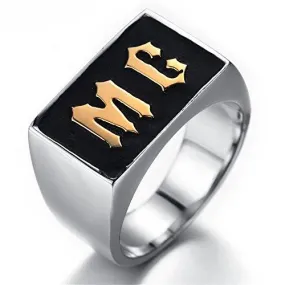 Men Stainless Steel MC Biker Ring Silver Gold