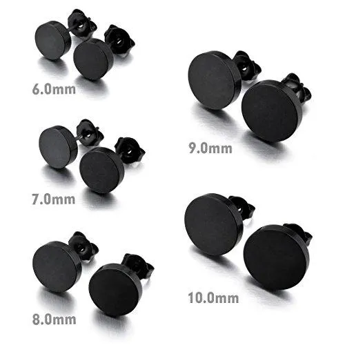 Men's 10mm Stainless Steel Stud Earrings Black