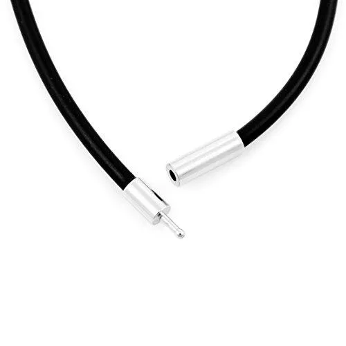 Men's 2mm Wide Alloy Rubber Cord Necklace Chain Black Silver Tone 14~40 Inch