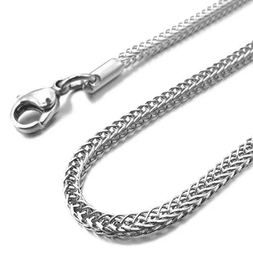 Men's 3.2mm Wide Stainless Steel Necklace Twist Wheat Chain Link Silver Tone 14~40 Inch