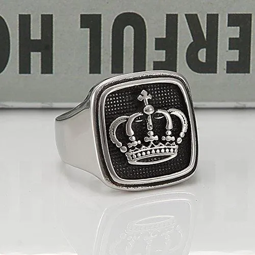 Mens Vintage Silver 316L Stainless Steel Kings Crown Ring - Regal Design with Durable Finish