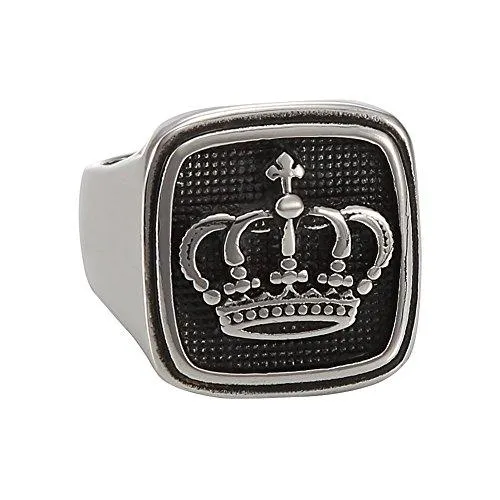 Mens Vintage Silver 316L Stainless Steel Kings Crown Ring - Regal Design with Durable Finish