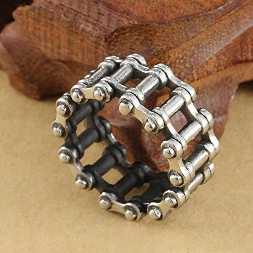 Men's 316L Stainless Steel Bike Motorcycle Chain Link Ring Silver