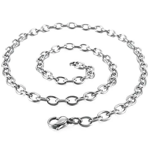 Men's 5mm Wide Stainless Steel Necklace Cable O Chain Link Silver Tone 14~40 Inch