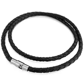 Men's 5mm Wide Stainless Steel Genuine Leather Cord Necklace Chain 14~40 Inch