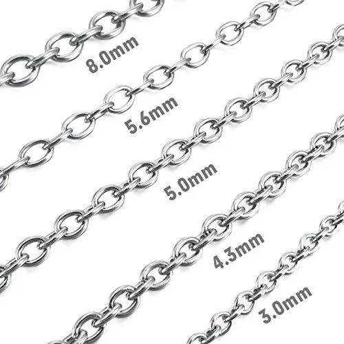 Men's 5mm Wide Stainless Steel Necklace Cable O Chain Link Silver Tone 14~40 Inch