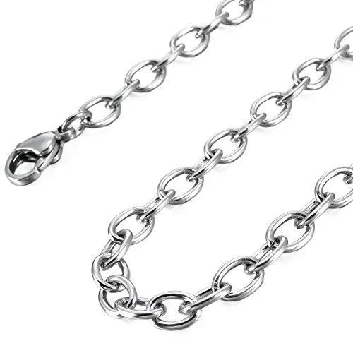 Men's 5mm Wide Stainless Steel Necklace Cable O Chain Link Silver Tone 14~40 Inch