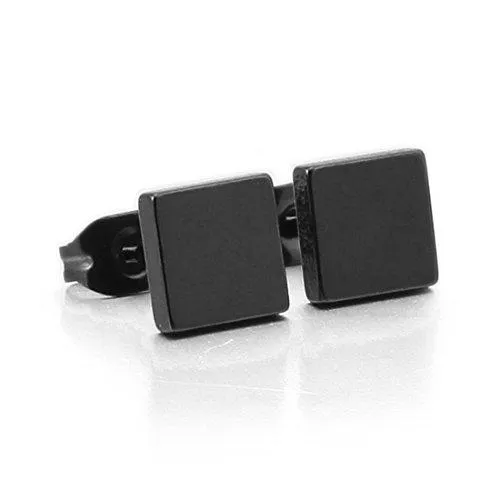 Men's 6~10mm Stainless Steel Studs Earrings Black Square