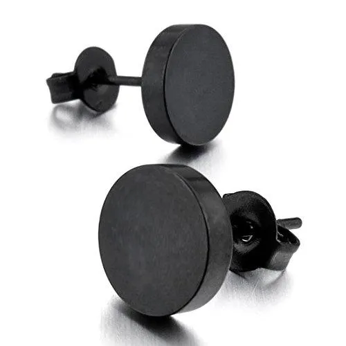 Men's 8mm Stainless Steel Stud Earrings Black