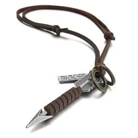 Men's Alloy Leather Arrow Vintage Pendant Necklace with Chain, Brown Silver Tone