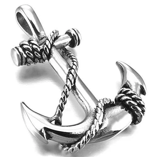 Men's Stainless Steel Pendant Necklace Anchor Nautical -With 23 Inch Chain