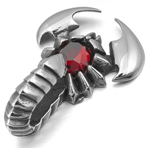 Men's Stainless Steel Red Black Crystal Pendant Necklace Scorpion King