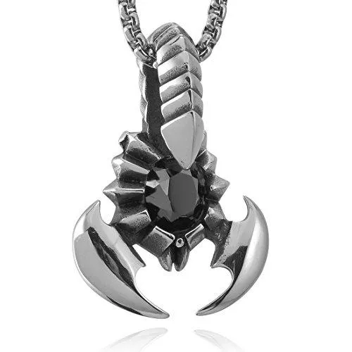 Men's Stainless Steel Red Black Crystal Pendant Necklace Scorpion King