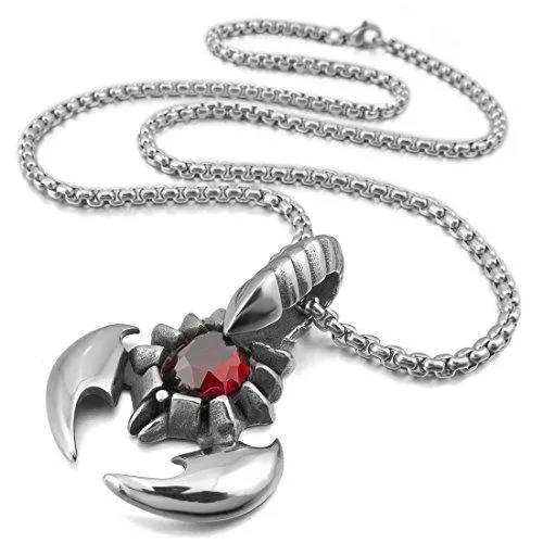 Men's Stainless Steel Red Black Crystal Pendant Necklace Scorpion King