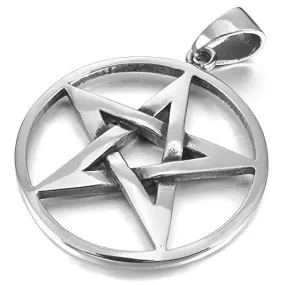 Men's Stainless Steel Pendant Necklace Silver Tone Pentagram Pentacle Star -With 23 Inch Chain