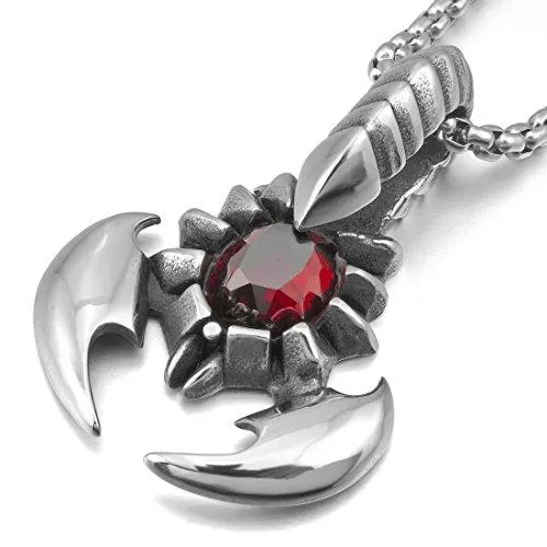 Men's Stainless Steel Red Black Crystal Pendant Necklace Scorpion King