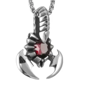 Men's Stainless Steel Red Black Crystal Pendant Necklace Scorpion King