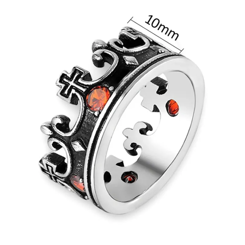 Men's Stainless Steel Ring Band Silver Tone Black Royal King Crown Knight Red Zircon