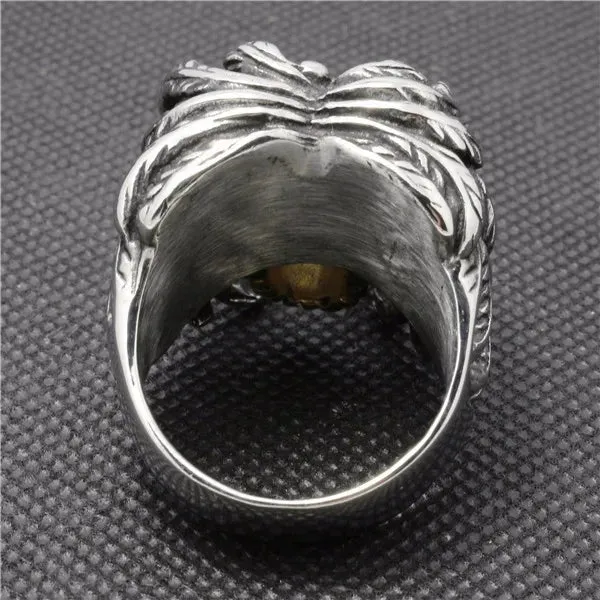 Men's Stainless Steel Ring Silver Gold Tone Black Skull Wing