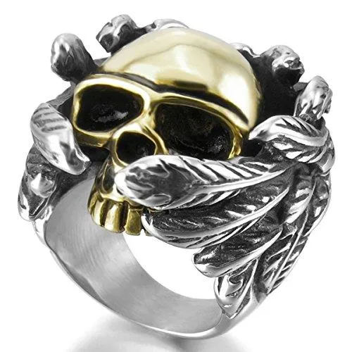 Men's Stainless Steel Ring Silver Gold Tone Black Skull Wing