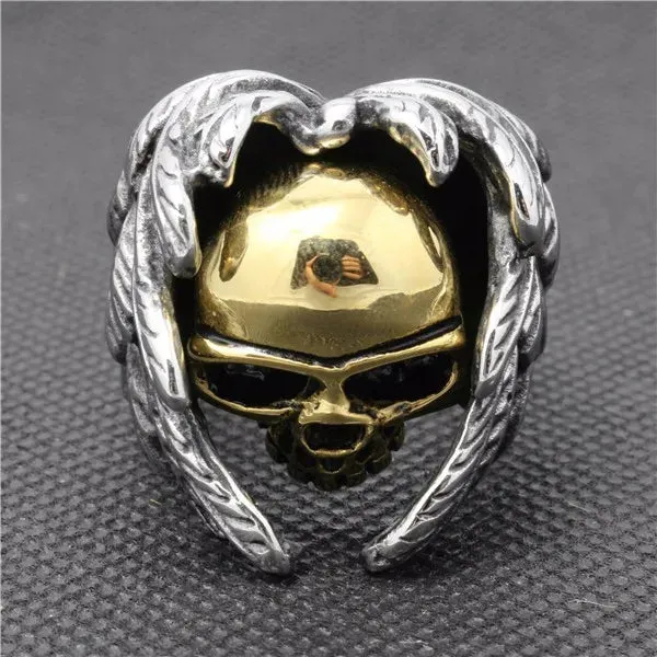 Men's Stainless Steel Ring Silver Gold Tone Black Skull Wing