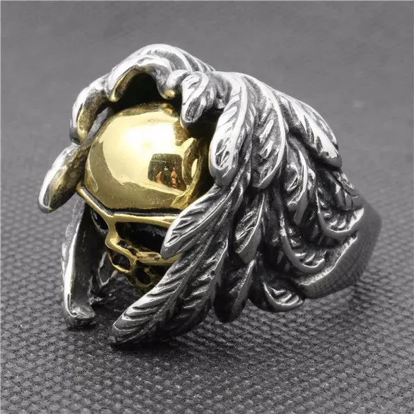 Men's Stainless Steel Ring Silver Gold Tone Black Skull Wing