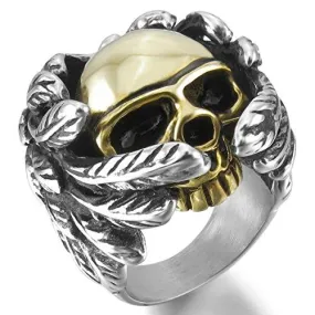 Men's Stainless Steel Ring Silver Gold Tone Black Skull Wing