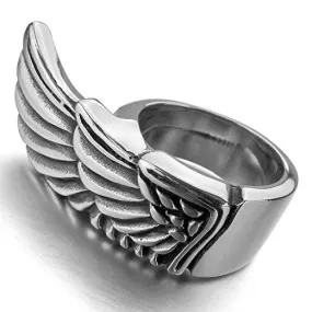 Men's Stainless Steel Ring Silver Tone Angel Wing