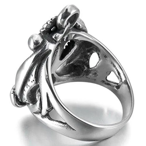 Men's Stainless Steel Ring Silver Tone Black Anchor Nautical Rope