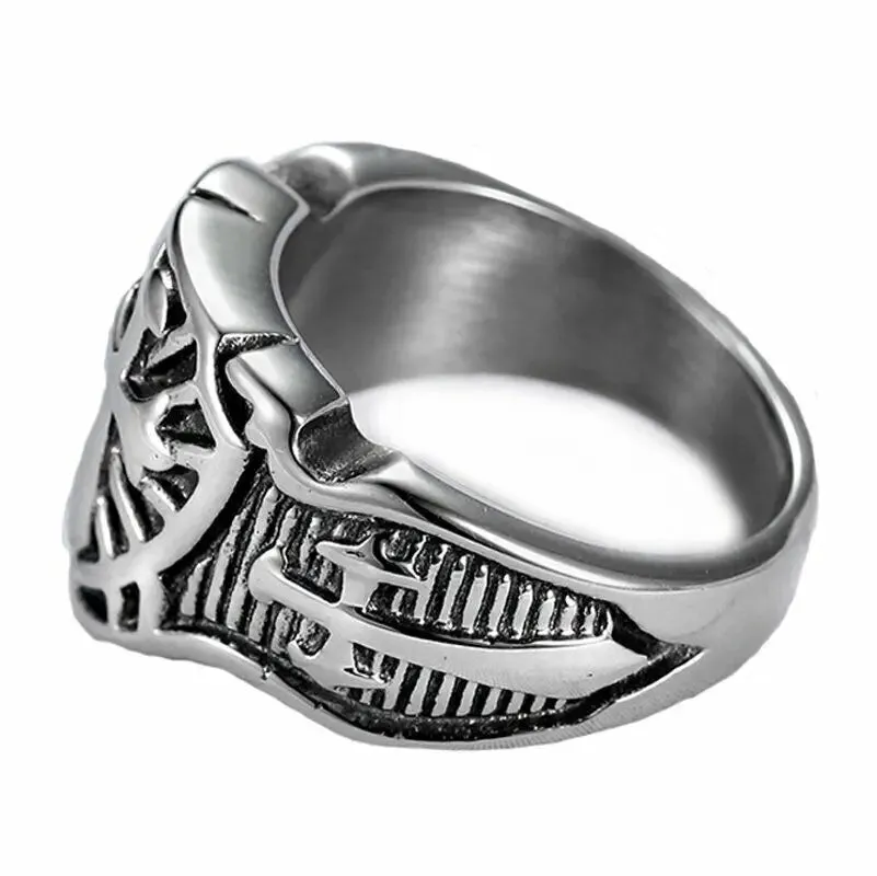 Men's Stainless Steel Ring Silver Tone Black Celtic Medieval Cross Sword Shield