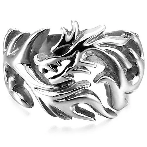 Men's Stainless Steel Ring Silver Tone Dragon Tribal