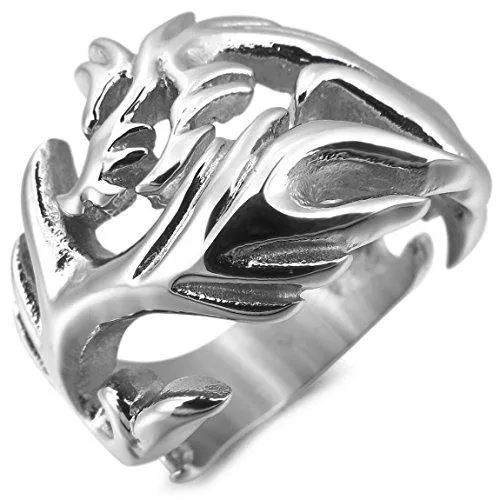 Men's Stainless Steel Ring Silver Tone Dragon Tribal