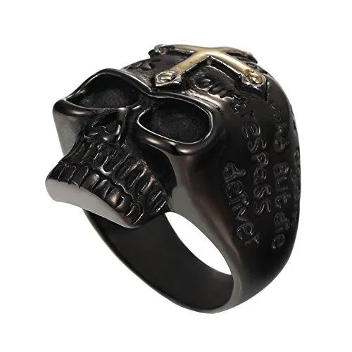 Men's Stainless Steel Rings Black Gold Skull Cross Bible Lords Prayer Gothic