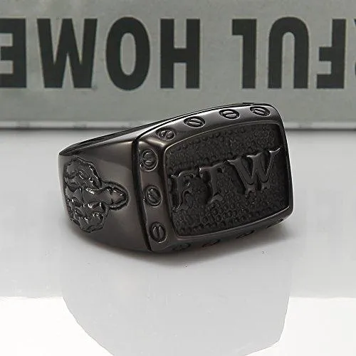 Men's Stainless Steel Vintage FTW Biker Ring,Black