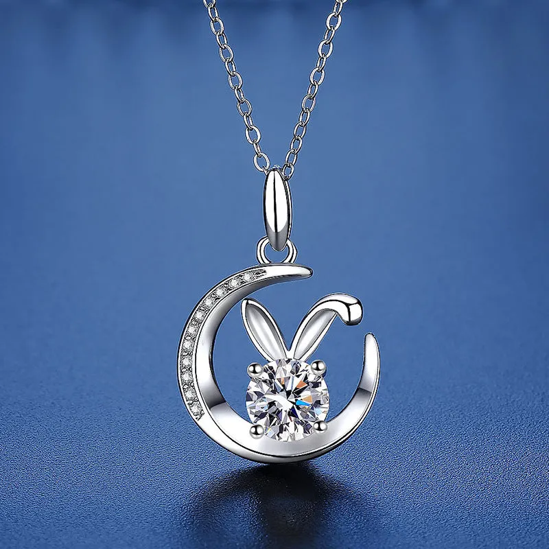 Moon Bunny Moissanite Necklace