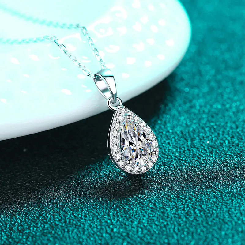 Pear Moissanite Silver Necklace