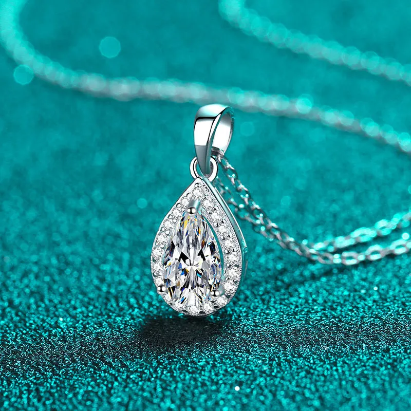 Pear Moissanite Silver Necklace