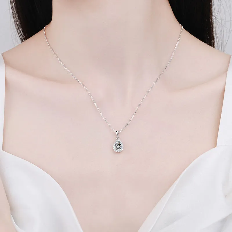 Pear Moissanite Silver Necklace