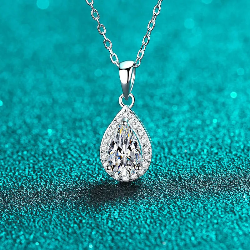 Pear Moissanite Silver Necklace