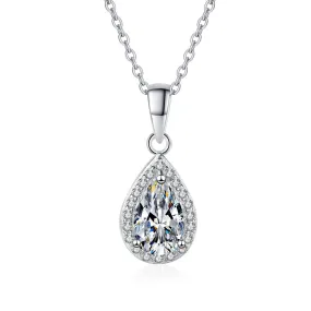 Pear Moissanite Silver Necklace