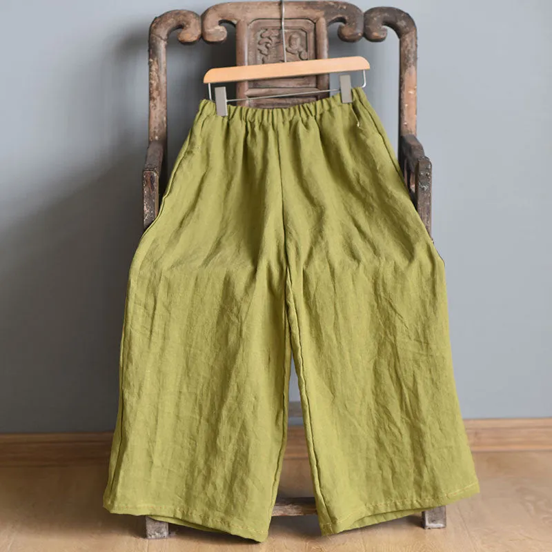 Women Spring Casual Solid Wide-leg Linen Pants KL1010