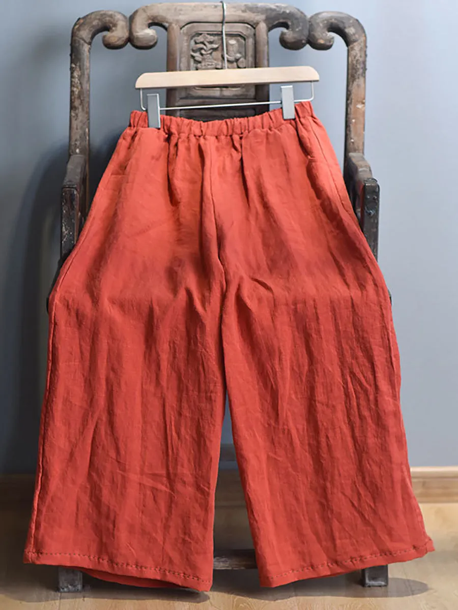 Women Spring Casual Solid Wide-leg Linen Pants KL1010